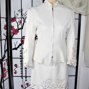 CASUAL CAREER LEATHER SKIRT SUIT WHITE 10